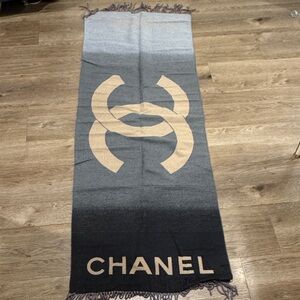 CHANEL Two-Tone Logo Scarf in Camel & Gray